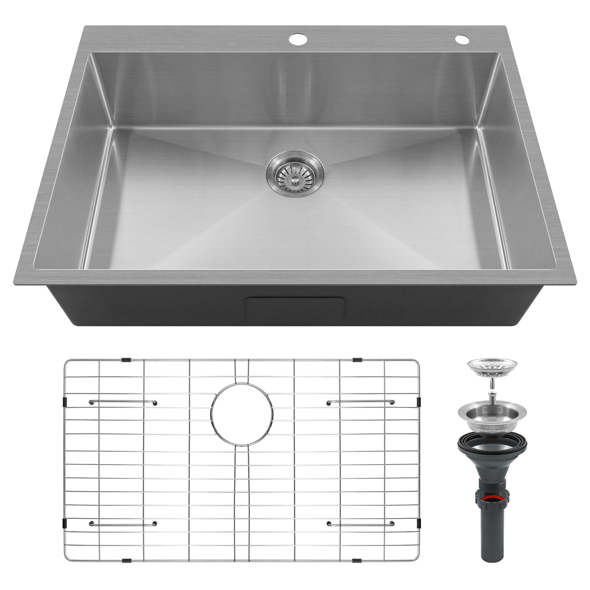 30x18 Inch Undermount Kitchen Sink, 304 Stainless Steel Single Bowl, R10 Design with 114mm Drain, Drain Kit & Grid Basket Included