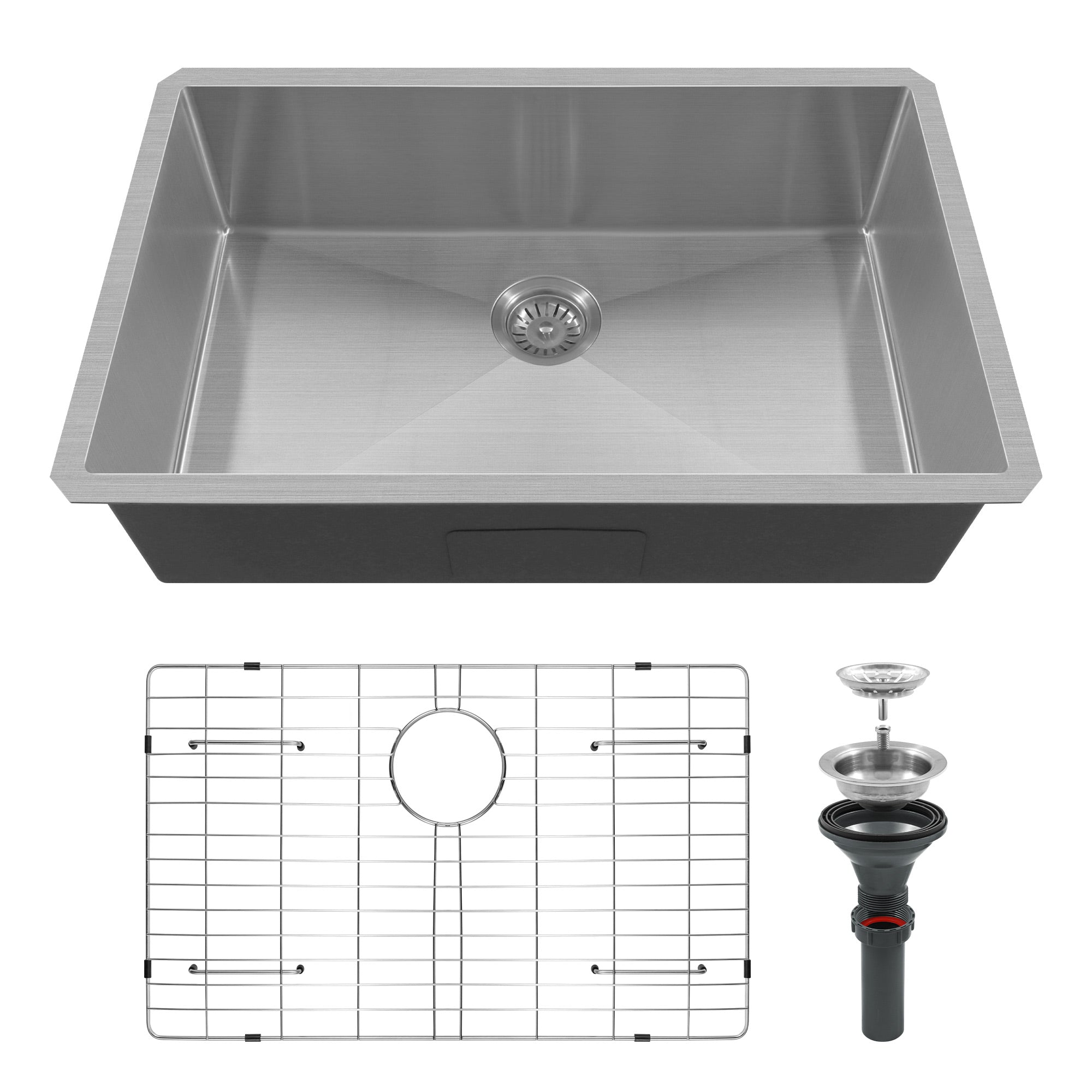 30x18 Inch Undermount Kitchen Sink, 304 Stainless Steel Single Bowl, R10 Design with 114mm Drain, Drain Kit & Grid Basket Included