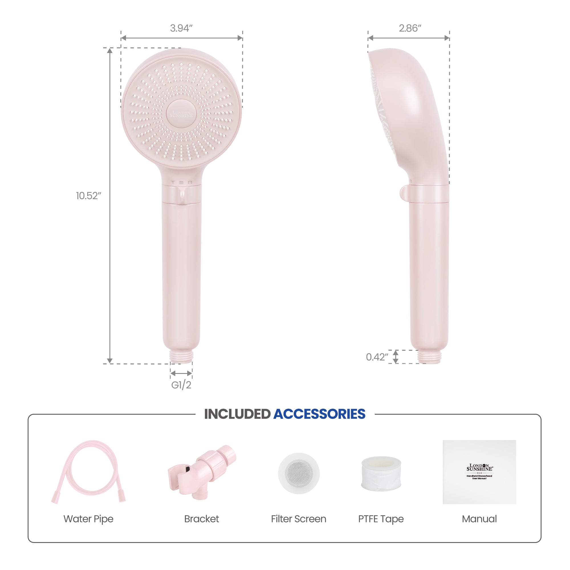 London Sunshine Filtered Shower Head with Handheld Kit - High Pressure 3-Spray Modes & Carbon Filtration System, Includes Hose