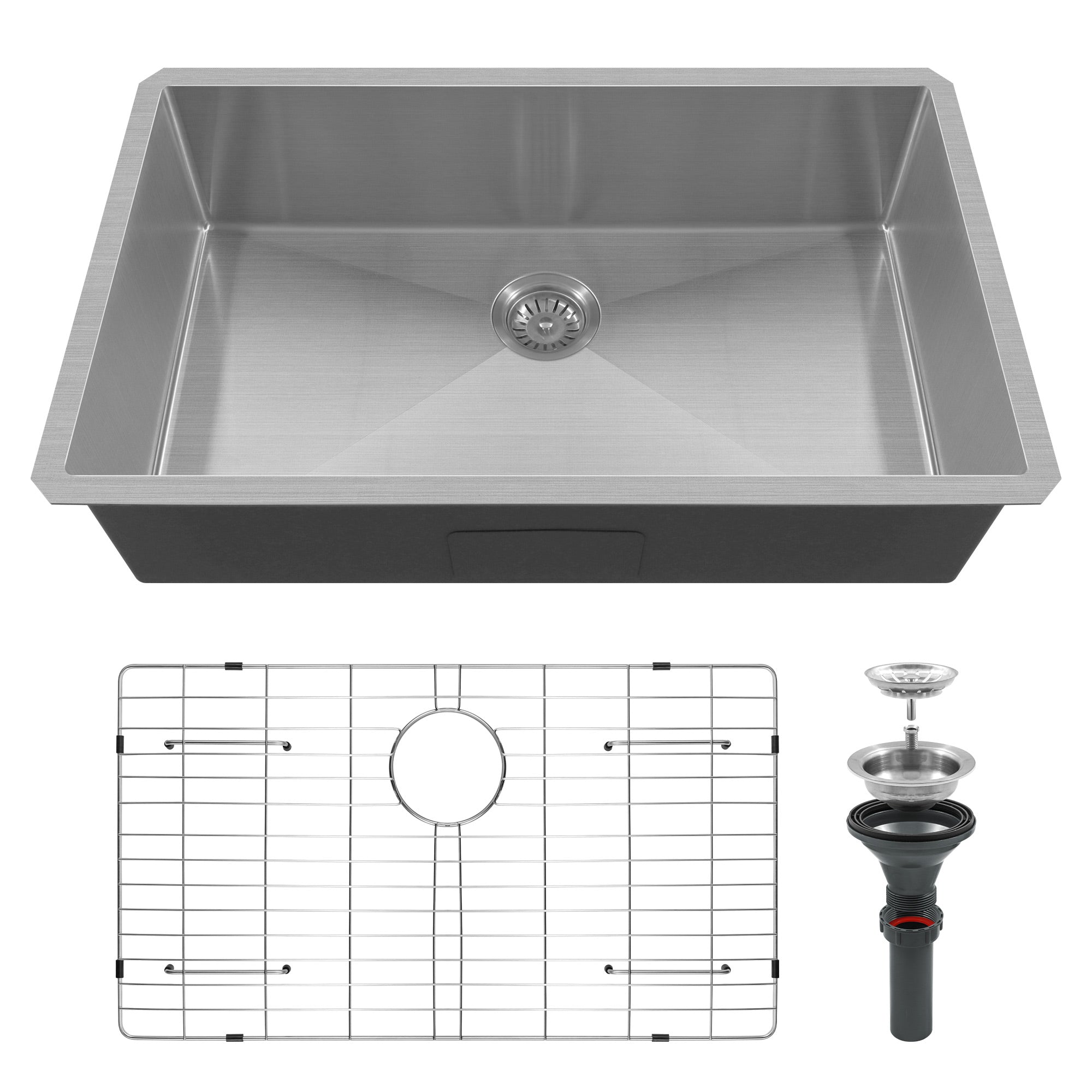 30x18 Inch Undermount Kitchen Sink, 304 Stainless Steel Single Bowl, R10 Design with 114mm Drain, Drain Kit & Grid Basket Included