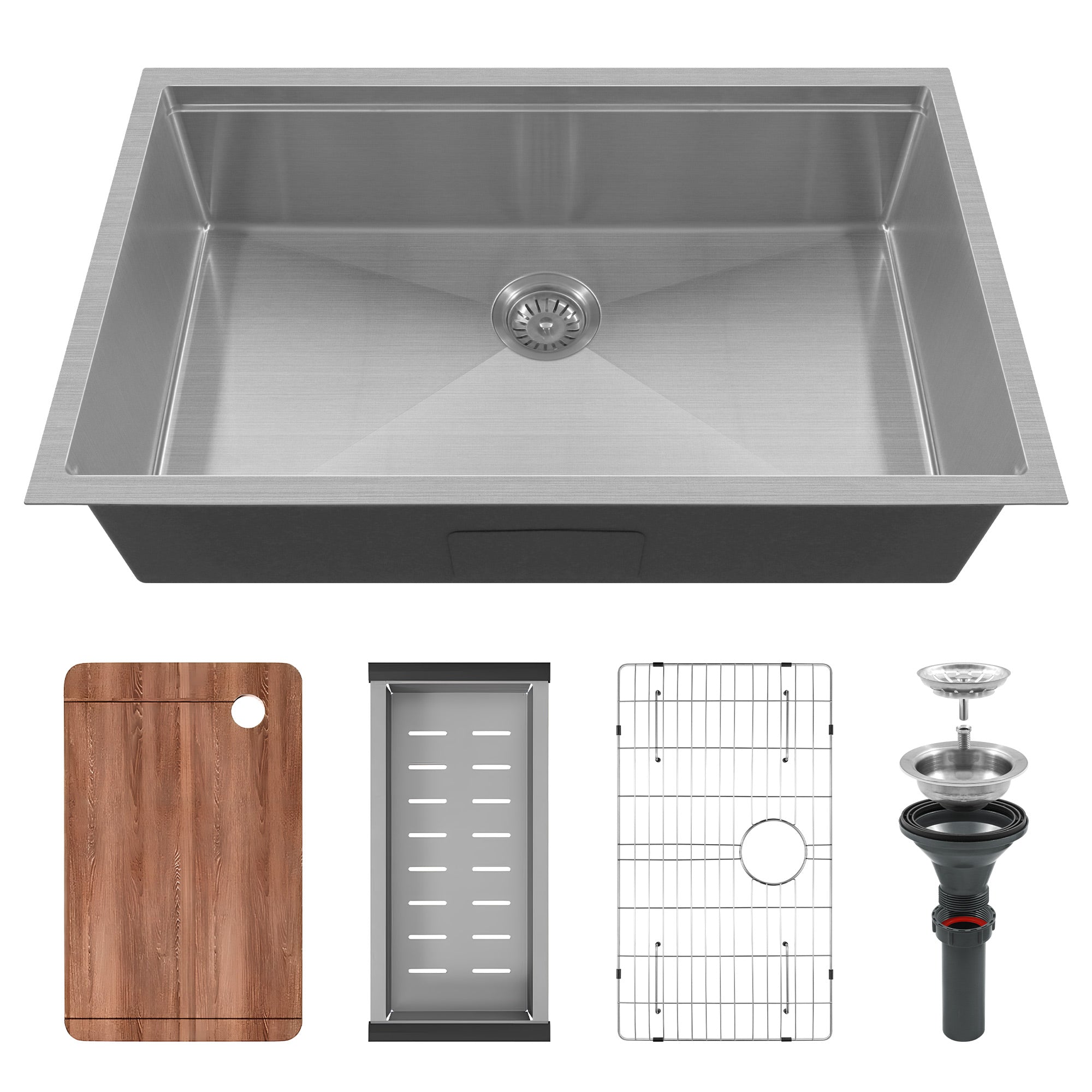 30x18 Inch Undermount Kitchen Sink, 304 Stainless Steel Single Bowl, R10 Design with 114mm Drain, Drain Kit & Grid Basket Included