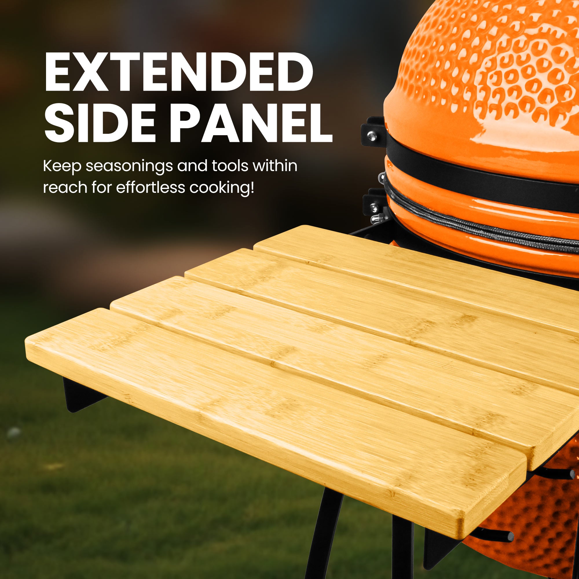 London Sunshine Kamado - The Junior Pro Series with Locking Casters, Foldable Side Shelves, Stainless Steel Grates, and Tall Stand