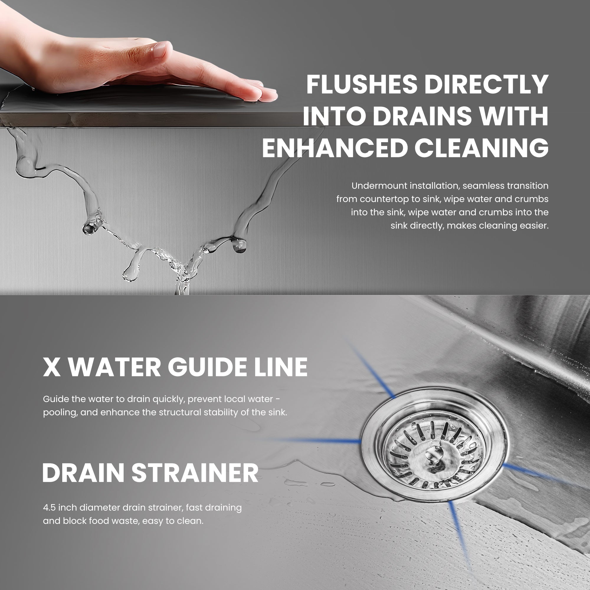 30x18 Inch Undermount Kitchen Sink, 304 Stainless Steel Single Bowl, R10 Design with 114mm Drain, Drain Kit & Grid Basket Included