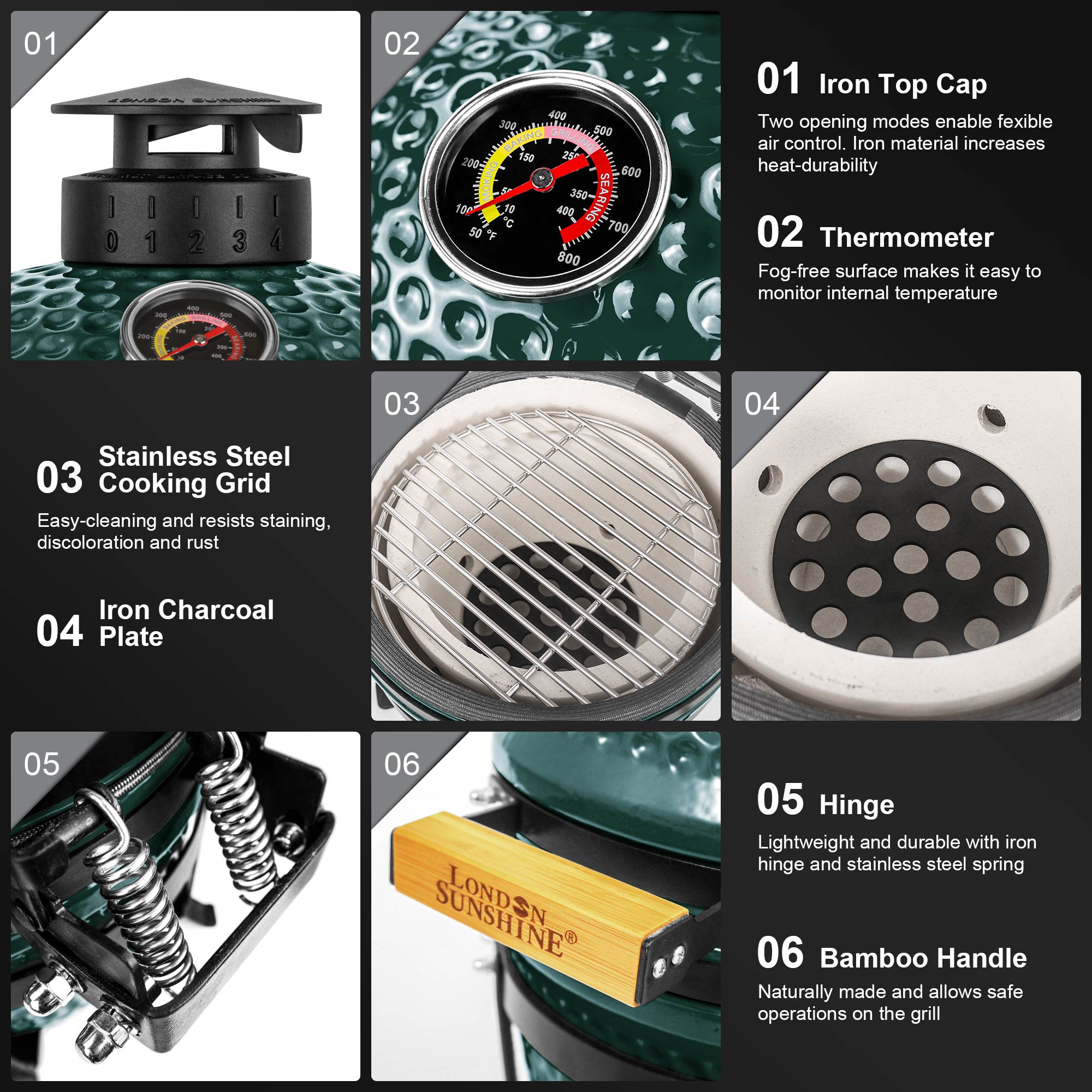 Upgraded 13 inch Ceramic Kamado Grill with Waterproof Air Vent Cap | Portable Tabletop Charcoal BBQ Grill Smoker for Outdoor Cooking, Patio, Camping