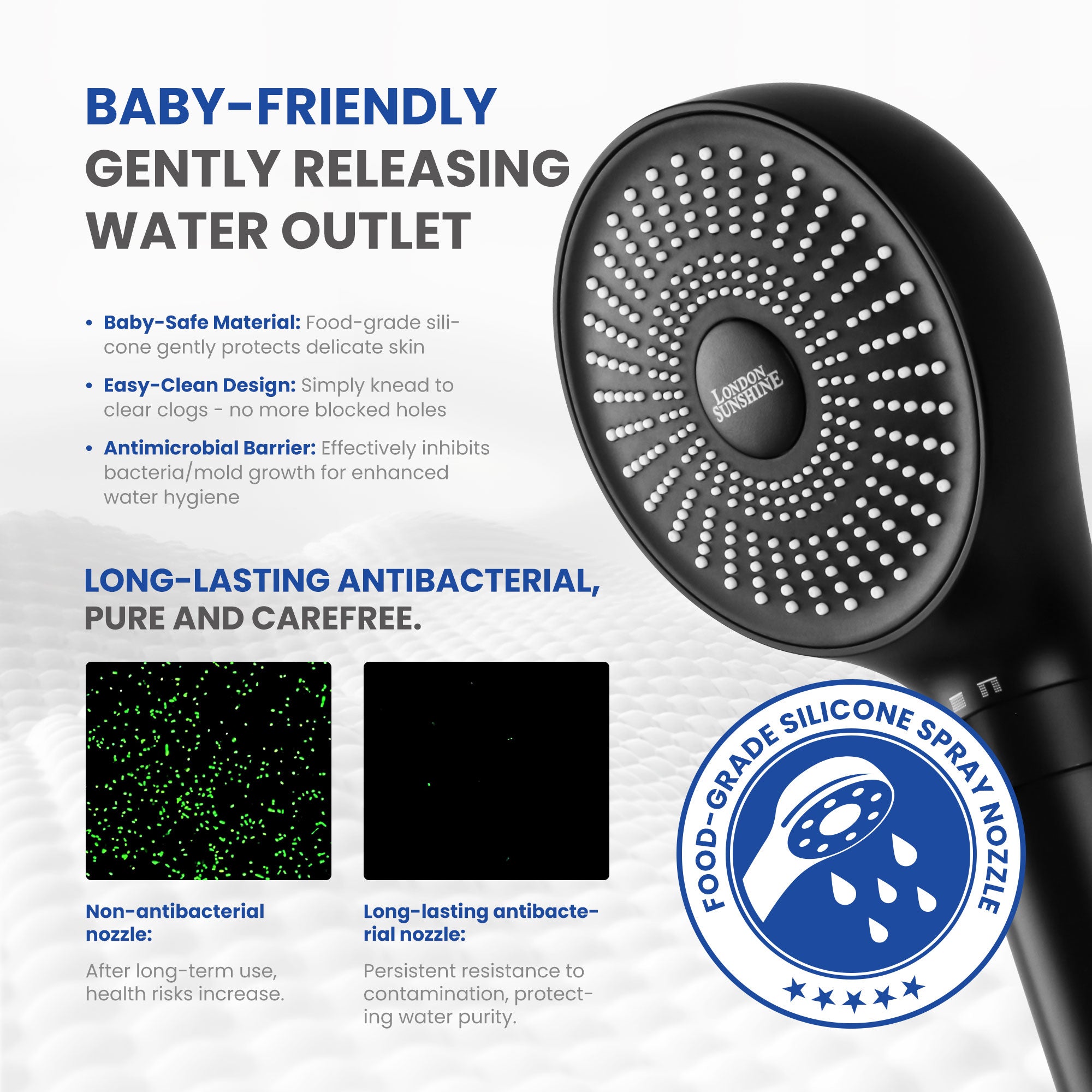 London Sunshine Filtered Shower Head with Handheld Kit - High Pressure 3-Spray Modes & Carbon Filtration System, Includes Hose