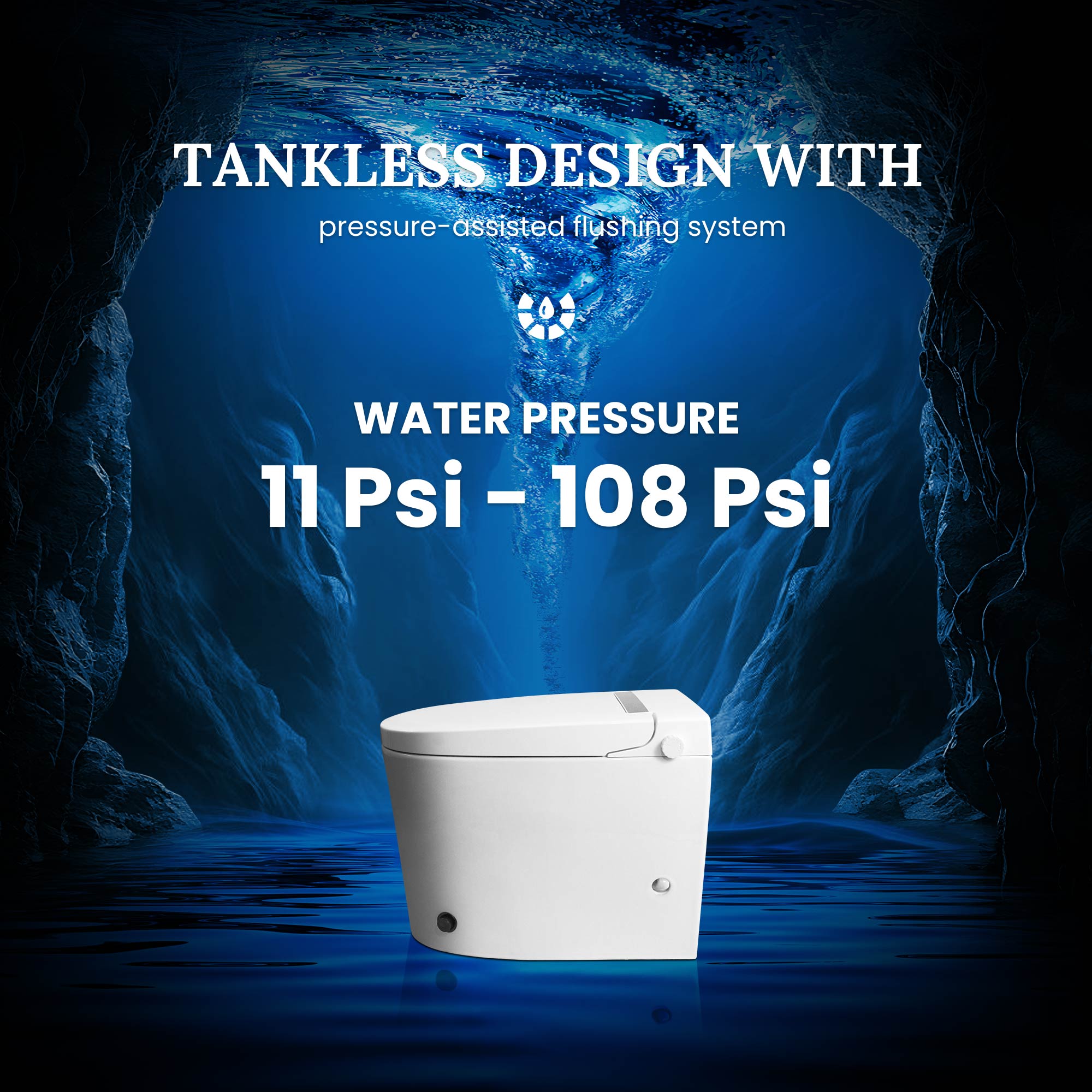 Non-Electric Toilet with Foot-Pedal Flush, Feminine & Posterior Wash Functions, No Electricity Needed, Includes Angle Valve & Flange Kit