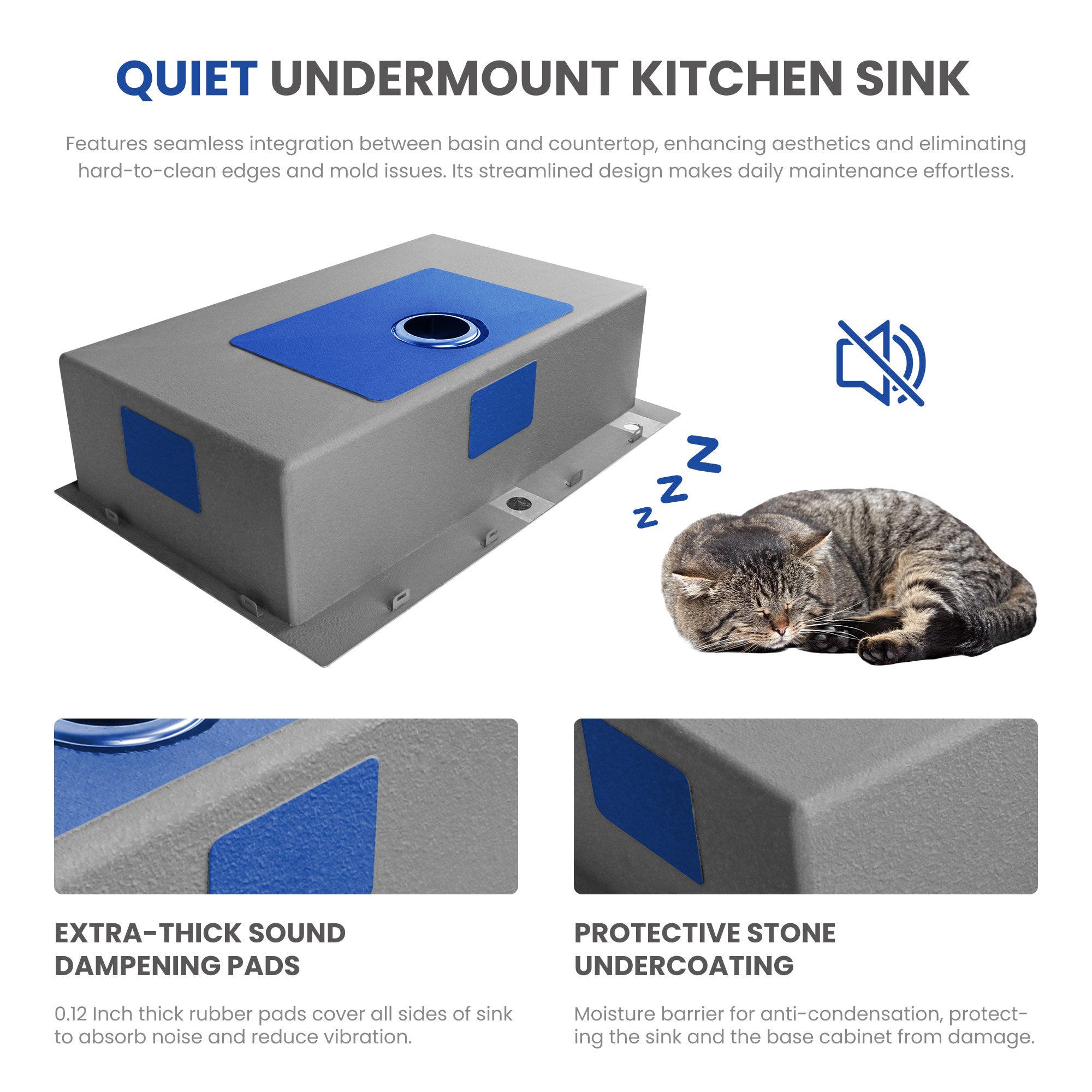30x18 Inch Undermount Kitchen Sink, 304 Stainless Steel Single Bowl, R10 Design with 114mm Drain, Drain Kit & Grid Basket Included