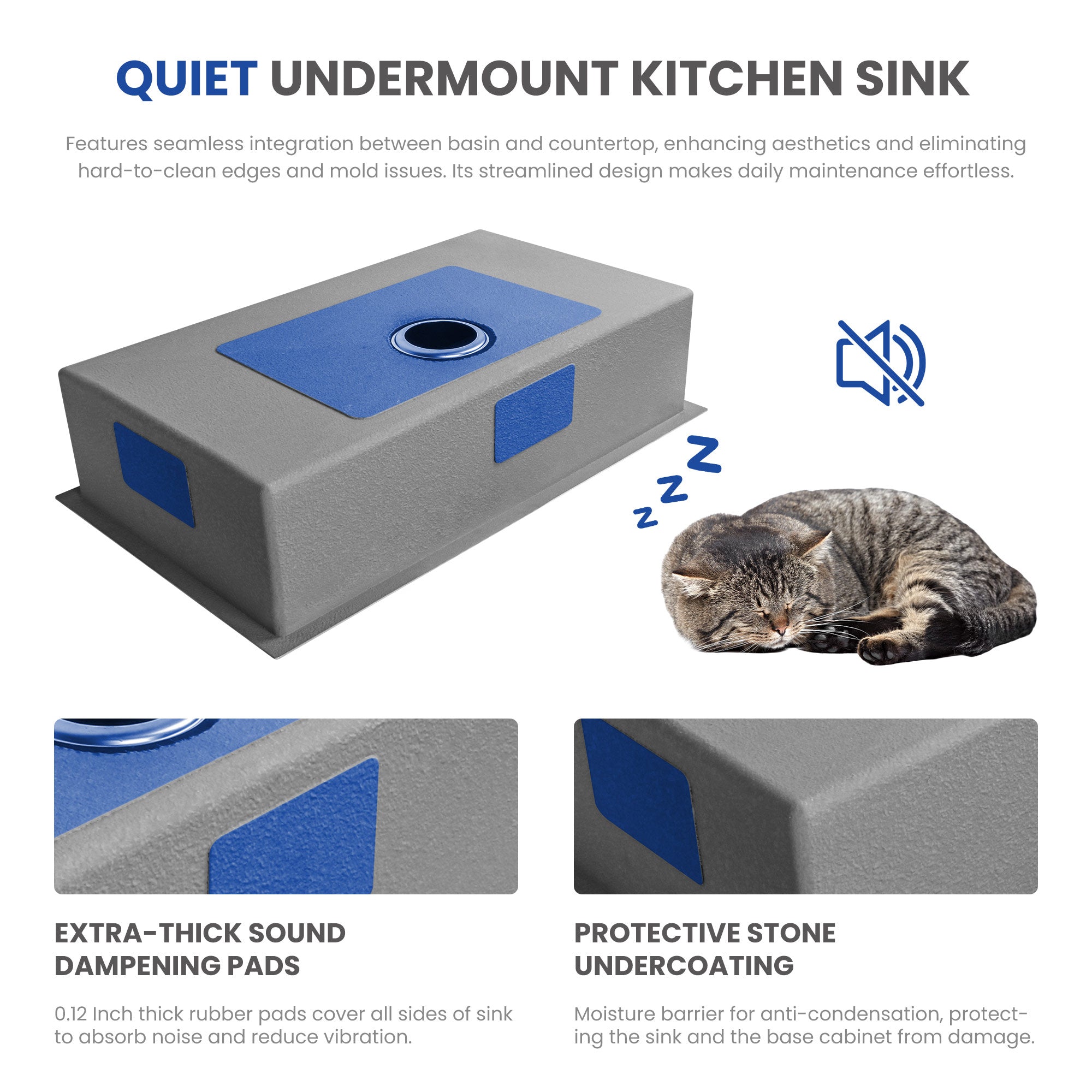 30x18 Inch Undermount Kitchen Sink, 304 Stainless Steel Single Bowl, R10 Design with 114mm Drain, Drain Kit & Grid Basket Included