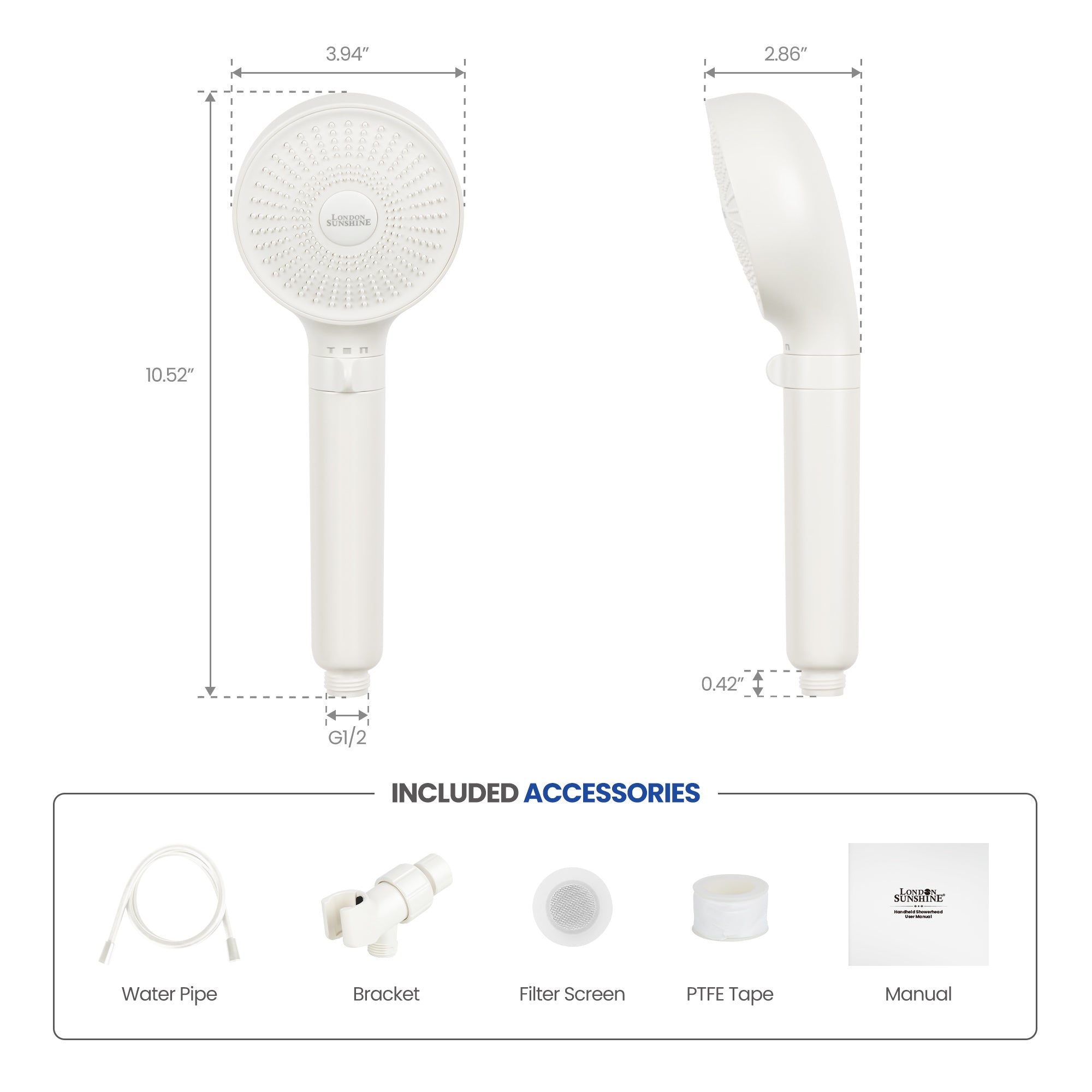 London Sunshine Filtered Shower Head with Handheld Kit - High Pressure 3-Spray Modes & Carbon Filtration System, Includes Hose
