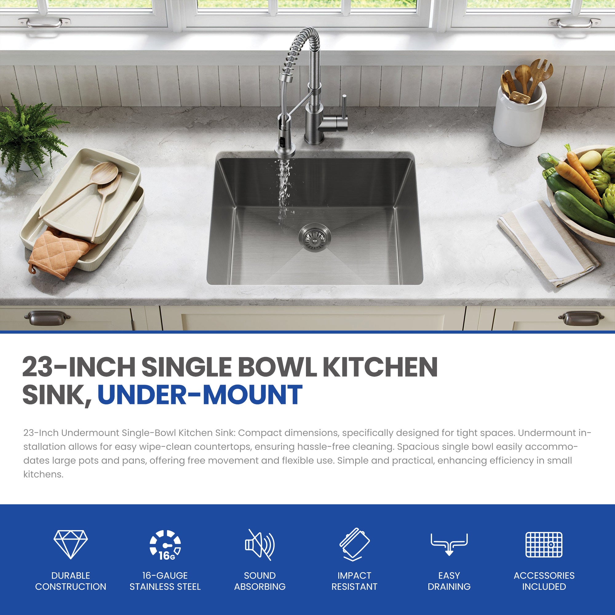 30x18 Inch Undermount Kitchen Sink, 304 Stainless Steel Single Bowl, R10 Design with 114mm Drain, Drain Kit & Grid Basket Included