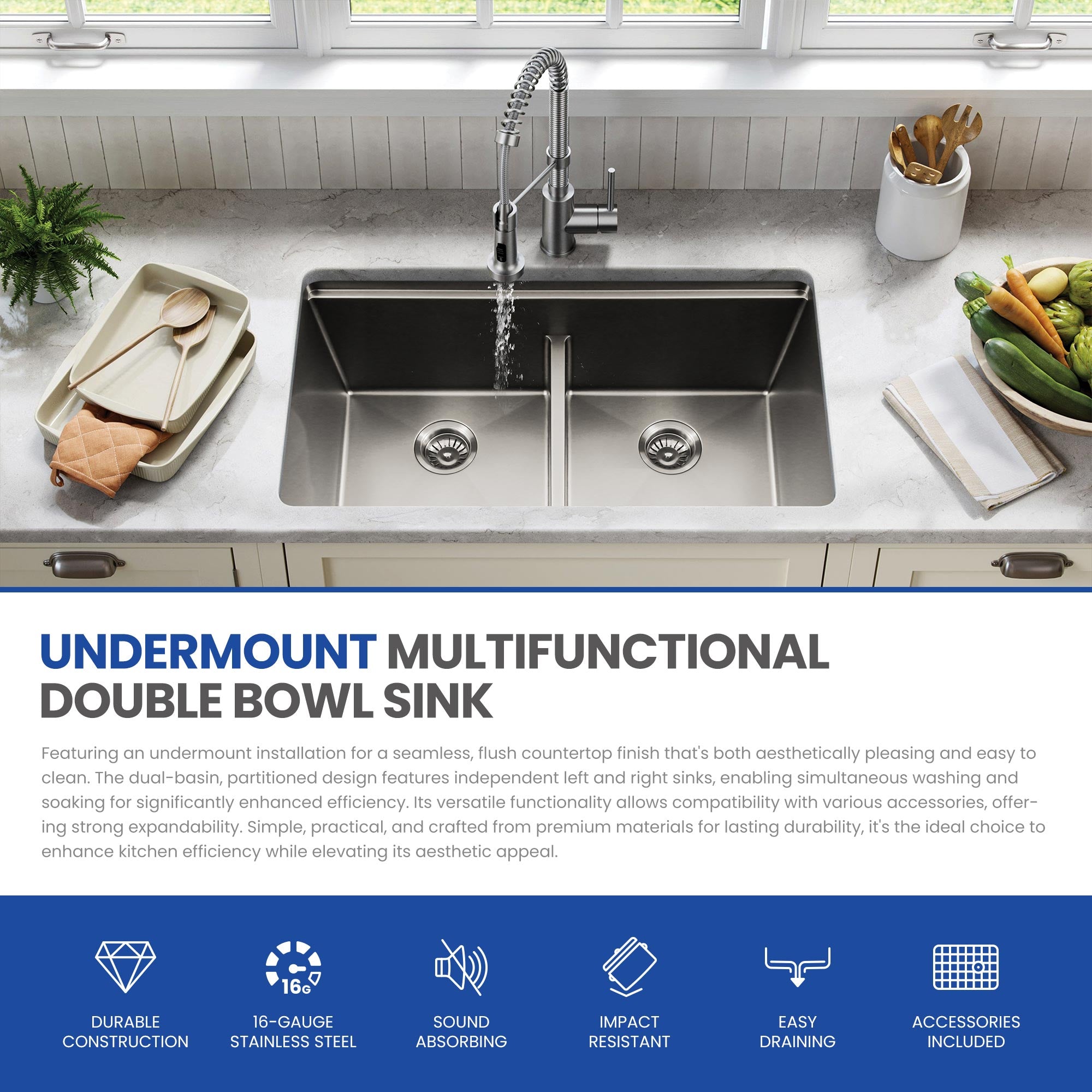 30x18 Inch Undermount Kitchen Sink, 304 Stainless Steel Single Bowl, R10 Design with 114mm Drain, Drain Kit & Grid Basket Included