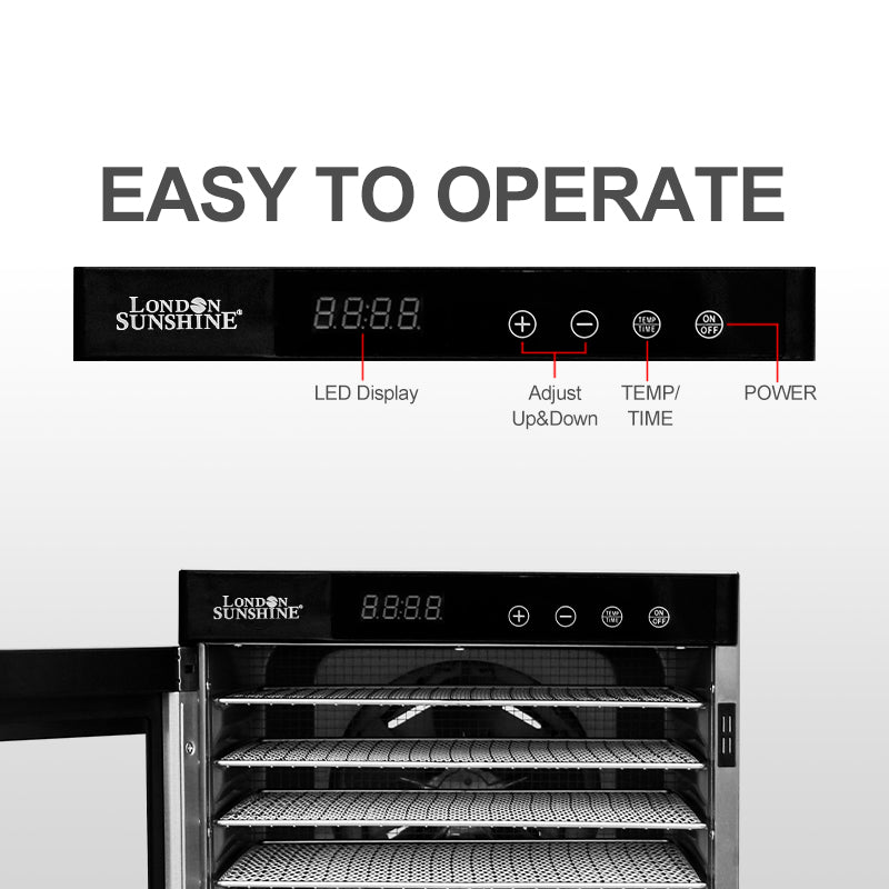 6-Tray Black Food Dehydrator with Temperature Sensor