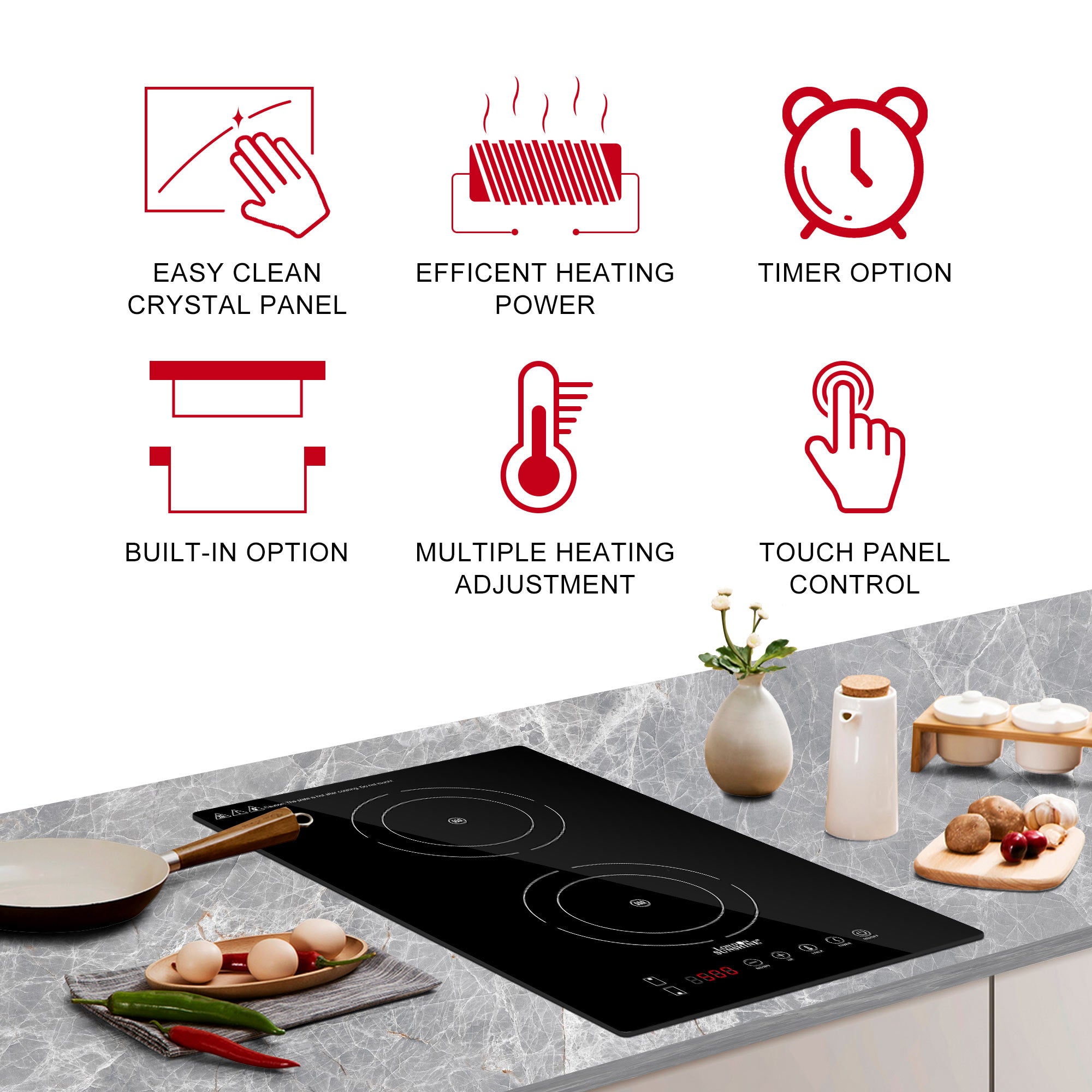 Portable Touch Induction Cooktop with LED Screen, 1000W Countertop